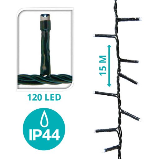 LED světelný řetěz s možností výběru velikosti a barvy - 120 LED, teplá bílá