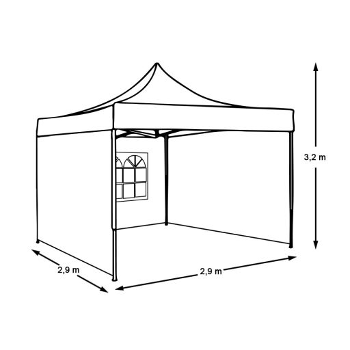 Skládací zahradní pavilon - různé typy - 2,9x2,9m - bílá - pavilon+boční stěna+přenosná taška