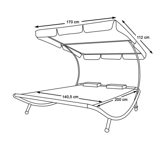 Lehátko pro dvě osoby se stříškou - šedá