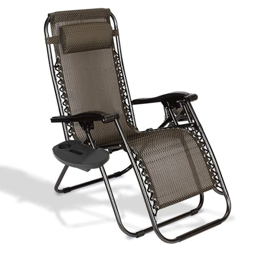 Nulová gravitační zahradní židle s držákem na sklenici, 2 ks - hnědá