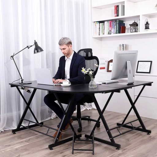 Psací stůl ve tvaru L - černá