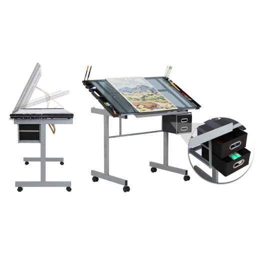 Rysovací naklápěcí stůl se skleněnou stolovou deskou