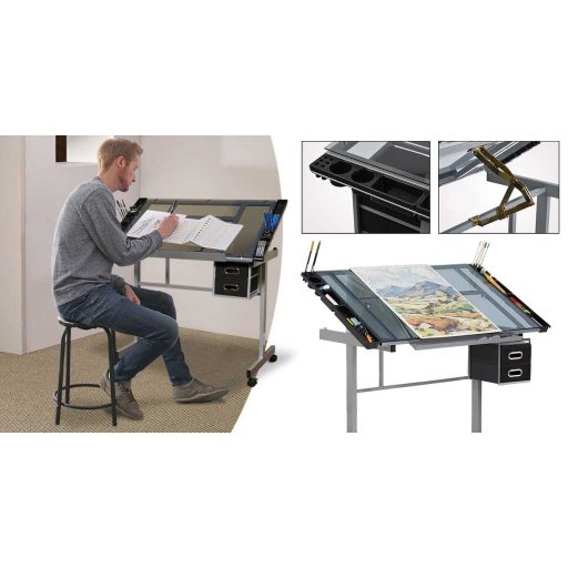 Rysovací naklápěcí stůl se skleněnou stolovou deskou
