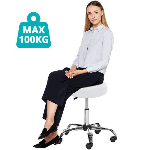 Kosmetická židle na kolečkách, výškově nastavitelná - bílá