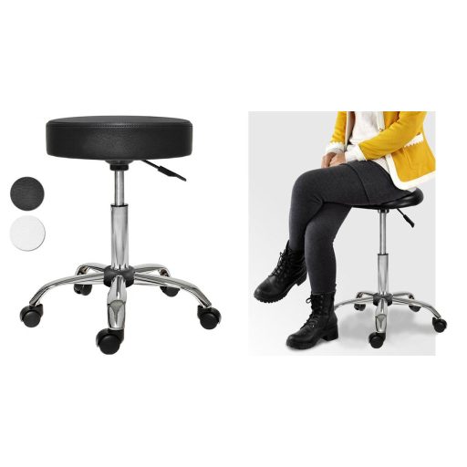 Kosmetická židle na kolečkách, výškově nastavitelná - bílá