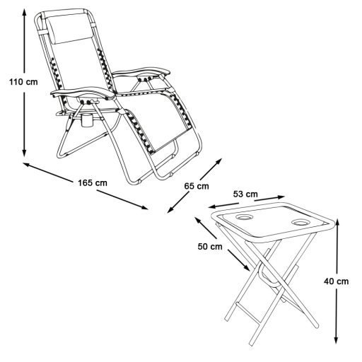 Nulová gravitační zahradní židle se stolem, 2ks