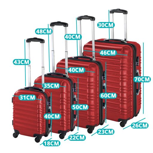 4 kusová sada pevnostěnných kufrů, ve 4 barvách - červená