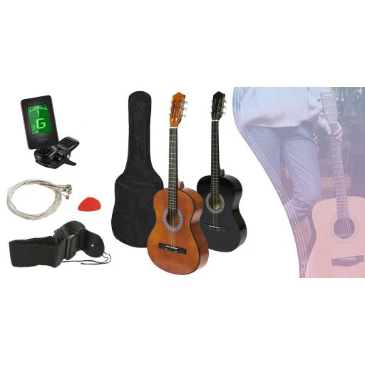 Akustická kytara s příslušenstvím pro začátečníky s ladičkou jako dárek, ve 2 barvách - hnědá