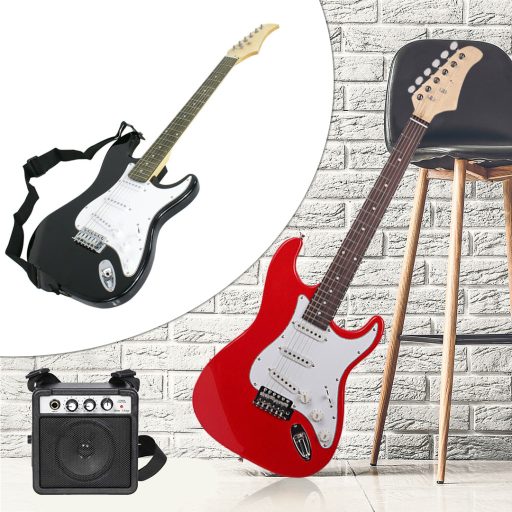 Elektrická kytara s příslušenstvím pro začátečníky, s dárkovým kytarovým kombem - černá