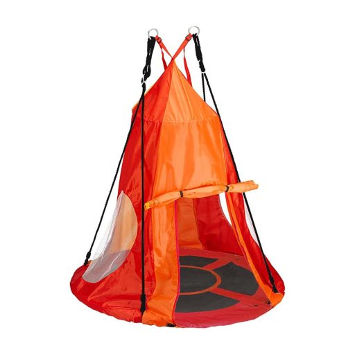 Závěsná houpačka ve tvaru kruhu, 90 cm - červená, se stanem