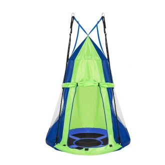   Závěsná houpačka ve tvaru kruhu, 110 cm - modrá, se stanem