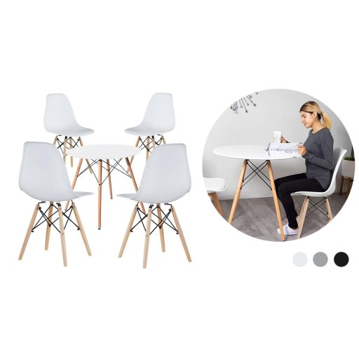 4 ks moderních jídelních židlí se stolem, více barev - bílá