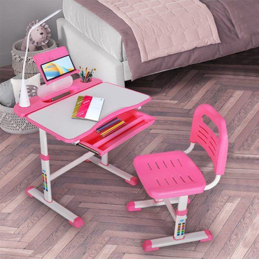 Multifunkční dětský psací stůl s nastavitelnou výškou-růžový