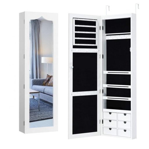 Nástěnný držák na šperky se zrcadlem a osvětlením