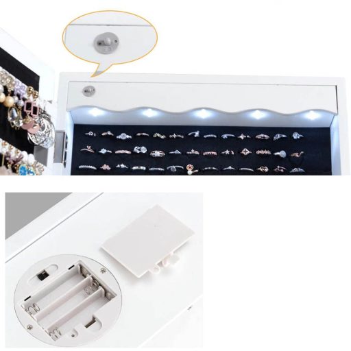 Nástěnný držák na šperky se zrcadlem a osvětlením