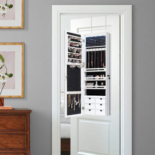 Nástěnný držák na šperky se zrcadlem a osvětlením