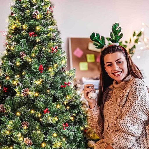 Umělý vánoční stromek s 320 LED diodami, teplý bílý, 210 cm