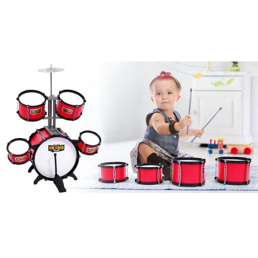 Hrací bicí souprava se židlí, vínová