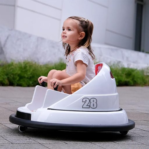 Elektrický dětský dodgem, 6V, s baterií, dálkovým ovládáním, bílý
