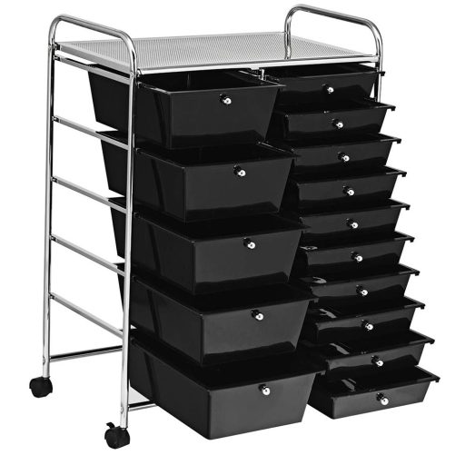  Pojízdný úložný vozík s 15 zásuvkami ve více barvách-černý