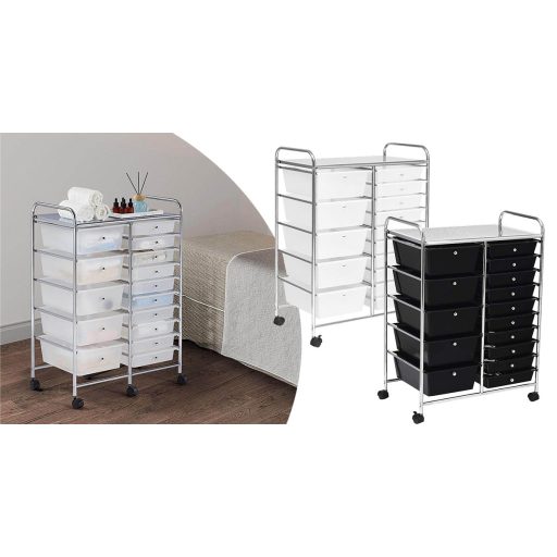  Pojízdný úložný vozík s 15 zásuvkami ve více barvách-černý