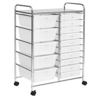    Pojízdný úložný vozík s 15 zásuvkami ve více barvách-bílý