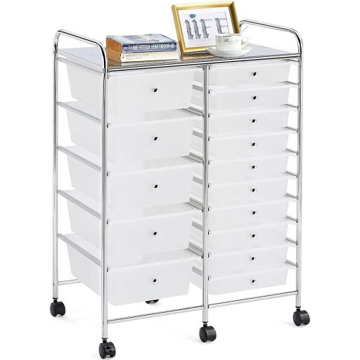  Pojízdný úložný vozík s 15 zásuvkami ve více barvách-bílý