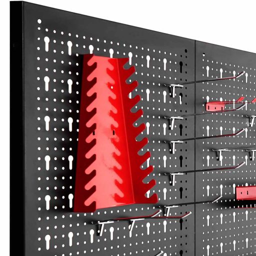Kovový nástěnný organizér na nářadí s háčky a úložným prostorem