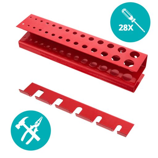 Kovový nástěnný organizér na nářadí s háčky a úložným prostorem