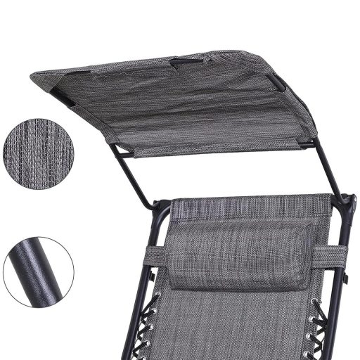 Nulová gravitační zahradní židle se stříškou a držákem na sklenici, 2 ks ve více barvách-šedá