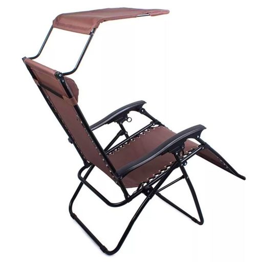 Nulová gravitační zahradní židle se stříškou a držákem na sklenici, 2 ks ve více barvách-hnědá