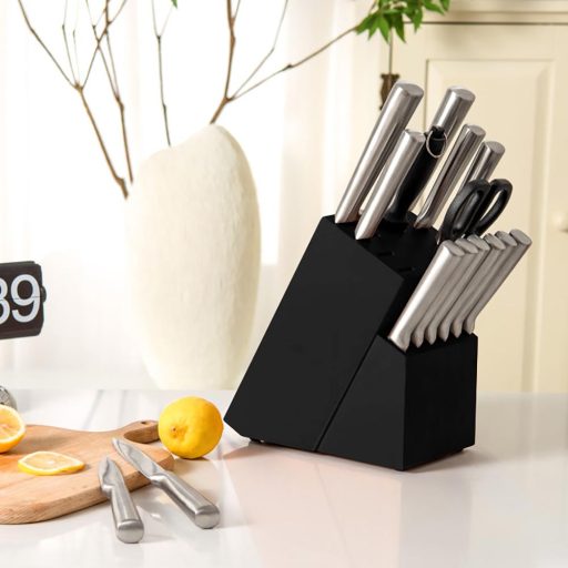 16dílná sada nožů z nerezové oceli v dřevěném držáku, s ořezávátkem a nůžkami