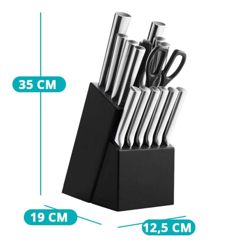 16dílná sada nožů z nerezové oceli v dřevěném držáku, s ořezávátkem a nůžkami