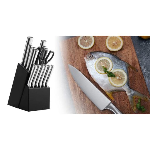 16dílná sada nožů z nerezové oceli v dřevěném držáku, s ořezávátkem a nůžkami