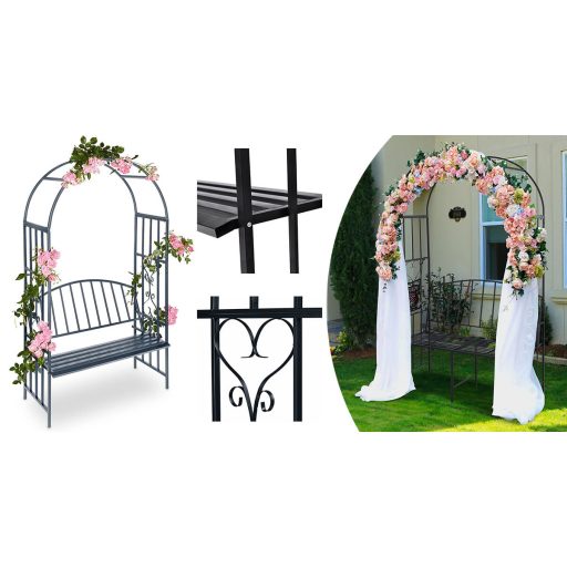 Pergola pro růže s lavičkou, černá