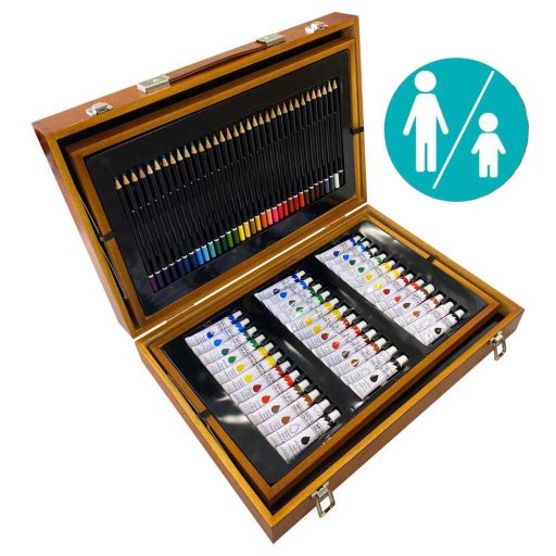 174dílná sada na malování a kreslení v praktické dřevěné dárkové krabičce
