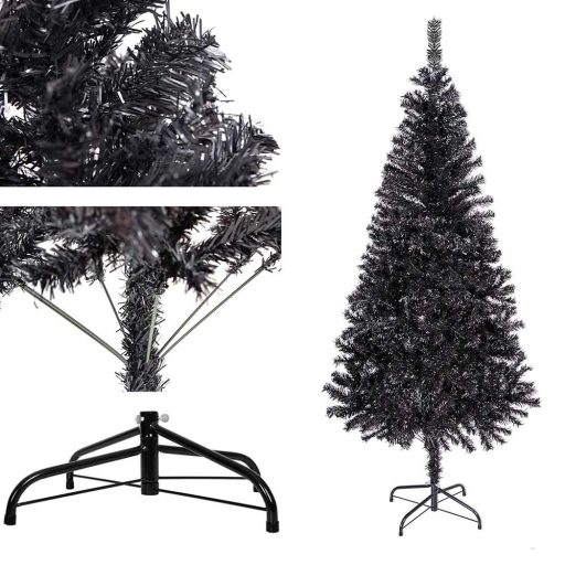 Černý umělý vánoční stromek, 120cm 230 větví