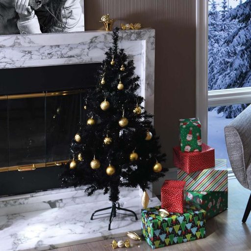 Černý umělý vánoční stromek, 120cm 230 větví