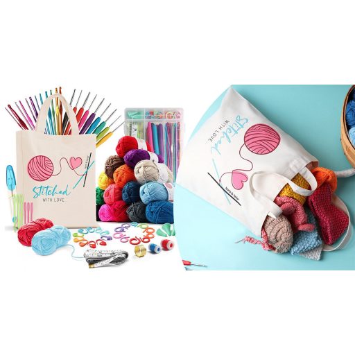 Háčkovaná sada s barevnou přízí a doplňky