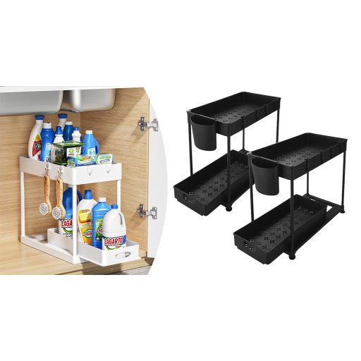 Dvojpatrový systém organizéru pod dřezy - 2 kusy, černá