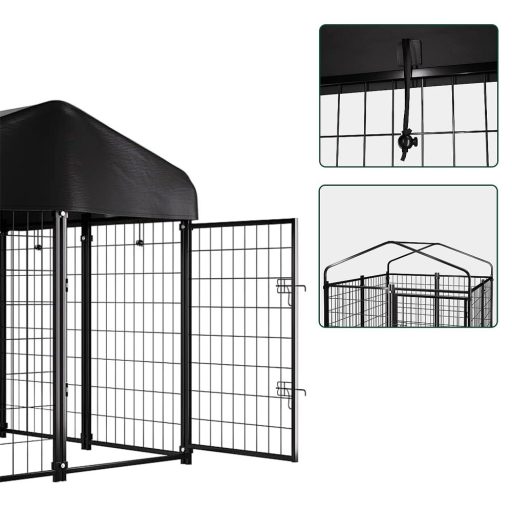 Venkovní kovová psí bouda s textilní střechou odolnou proti UV záření