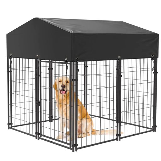 Venkovní kovová psí bouda s textilní střechou odolnou proti UV záření