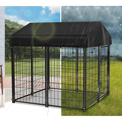 Venkovní kovová psí bouda s textilní střechou odolnou proti UV záření