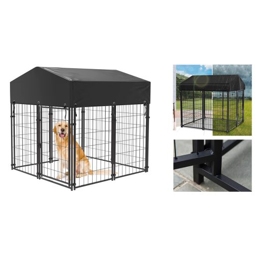 Venkovní kovová psí bouda s textilní střechou odolnou proti UV záření