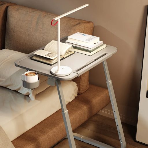 Nastavitelný snídaňový stůl s držákem na tablet, šedá