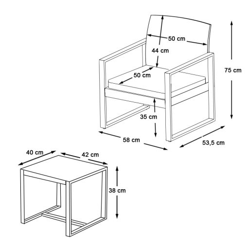  2 osobní zahradní sestava nábytku s doutníkovým stolem