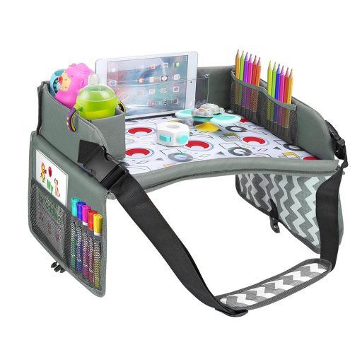 Přenosný dětský stolek do auta, s kapsami - šedá