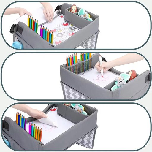 Přenosný dětský stolek do auta, s kapsami - šedá