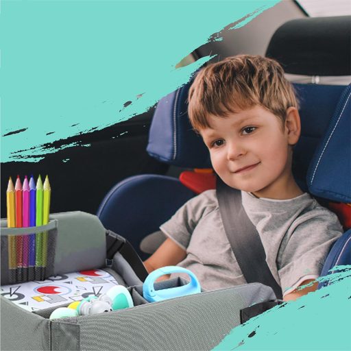 Přenosný dětský stolek do auta, s kapsami - šedá