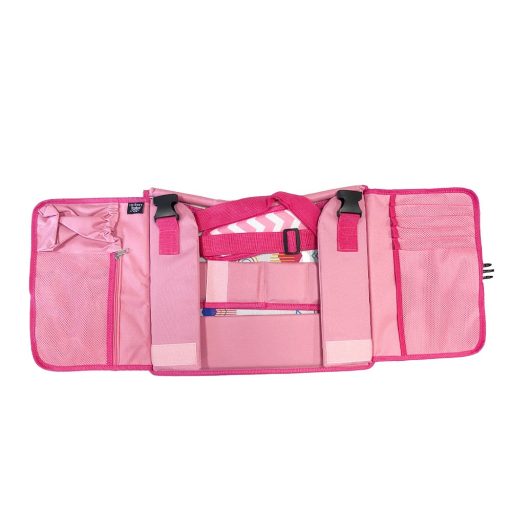 Přenosný dětský stolek do auta, s kapsami - růžový